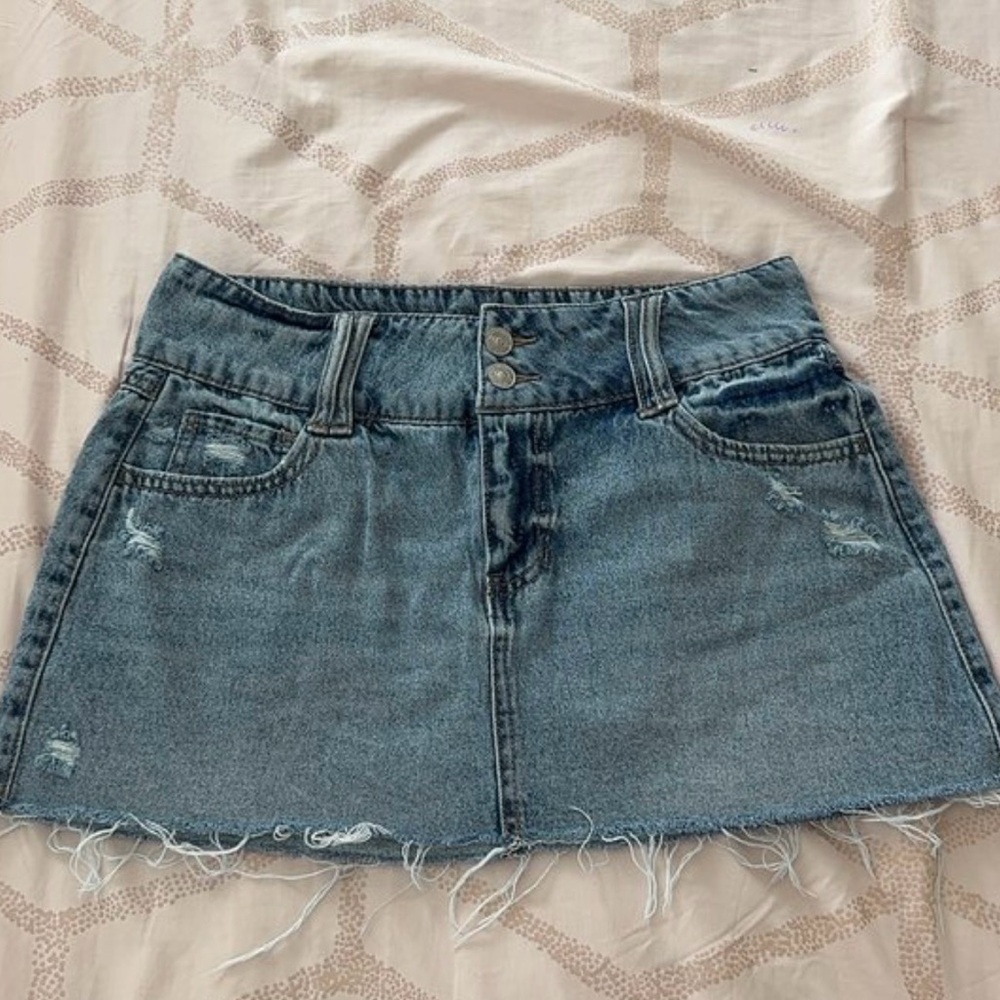 Rewash Distressed Blue Denim Mini Skirt
